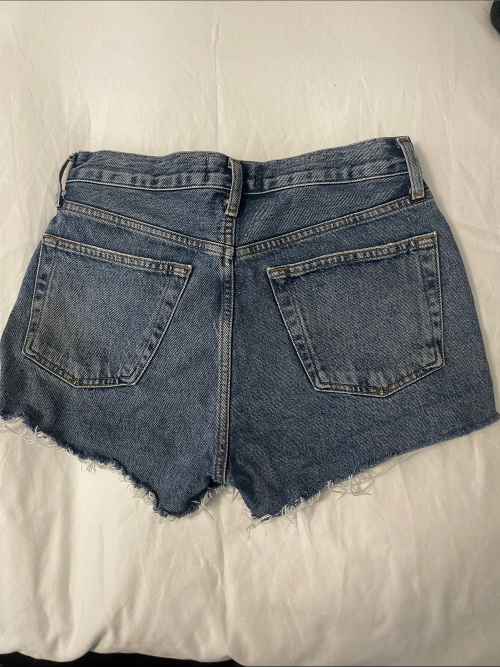 Agolde Raw Hem Distressed Jean Shorts in Medium Blue - Picture 4 of 16